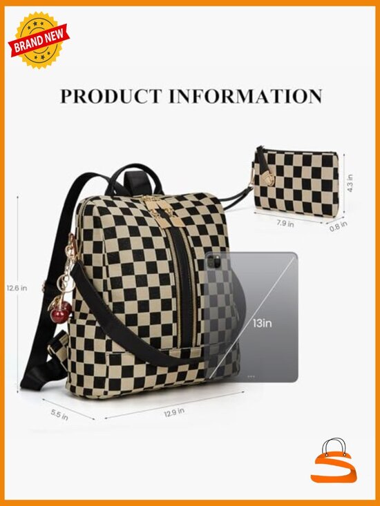 Vintage Checkered Backpack Purse - 2-in-1 Convertible Diaper Bag Work Travel